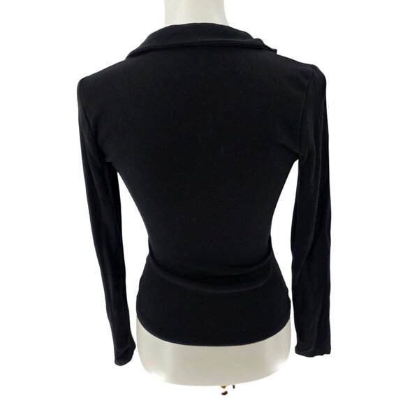 Black Long-Sleeve Wrap Front Top By OGL, Small - Picture 2 of 5